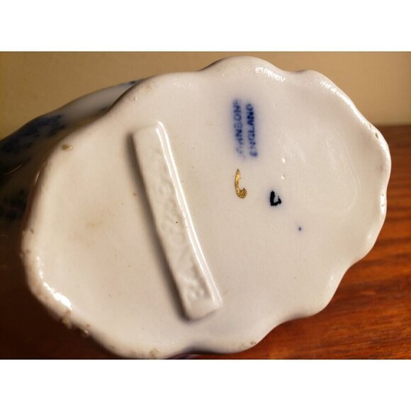 Antique Johnson Bros. Flow Blue Gravy Boat 7.5"  Embossed Scalloped Handled - Picture 4 of 8